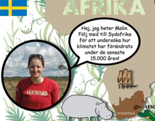 intro image to Malin Kylander's blogg, with her image, africa's map and som carton animals
