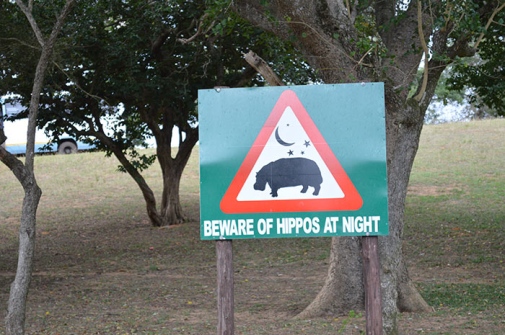 sign beware of hippos at night