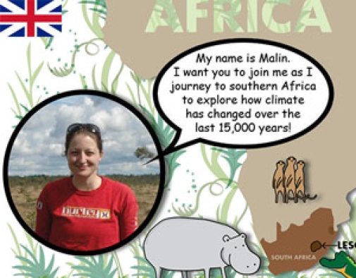 intro image to Malin Kylander's blogg, with her image, africa's map and som carton animals