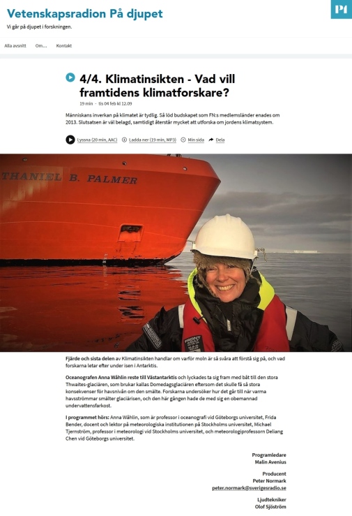 P1 page with Anna Wåhlin, researcher from Göteborgs universitet