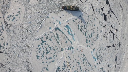 air view of the Swedish icebreaker Oden at the North Pole