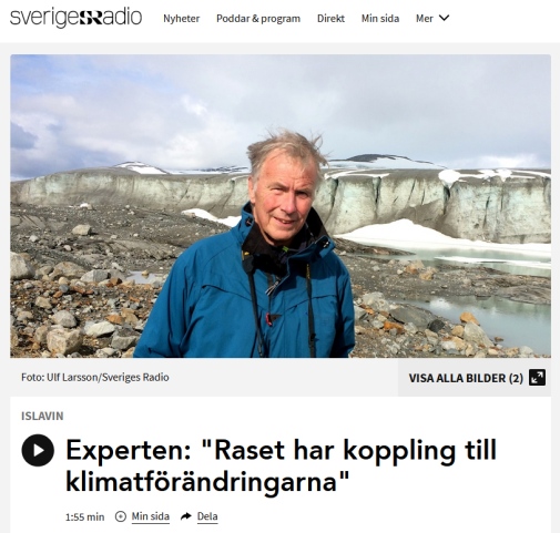 Per Holmlund framför en glaciär. Foto: Ulf Larsson/Sveriges Radio
