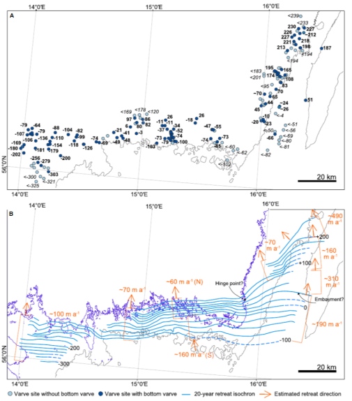 graphs showing varve sites and the ice retreat.