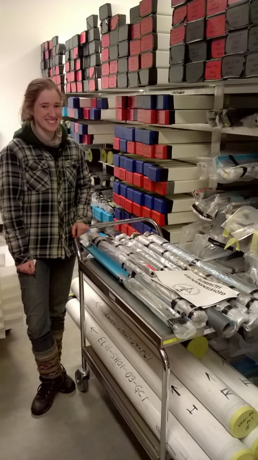 Rachael Avery in the room where the collected sediment cores are stored