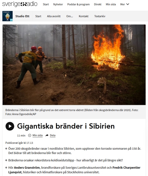 Klipp från SR webbplats om bränder i Sibirien