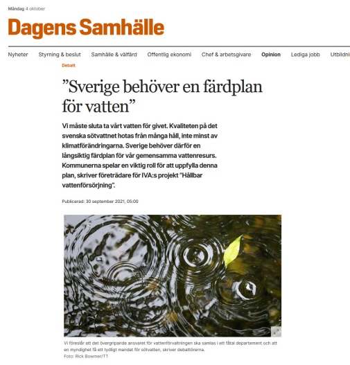 Klipp från Dagens Samhälle webbplats, bild på vatten ringar